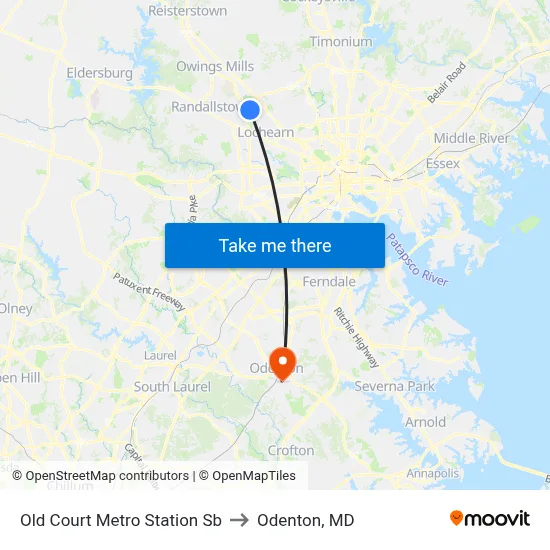 Old Court Metro Station Sb to Odenton, MD map