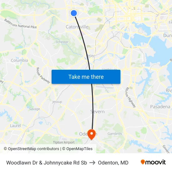 Woodlawn Dr & Johnnycake Rd Sb to Odenton, MD map