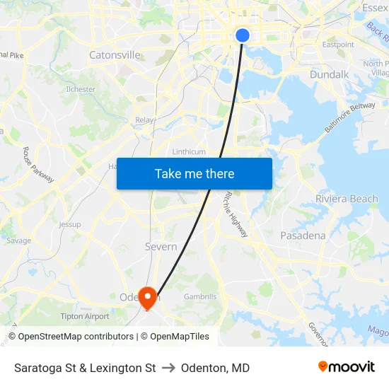 Saratoga St & Lexington St to Odenton, MD map