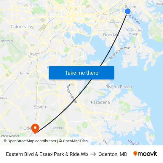 Eastern Blvd & Essex Park & Ride Wb to Odenton, MD map
