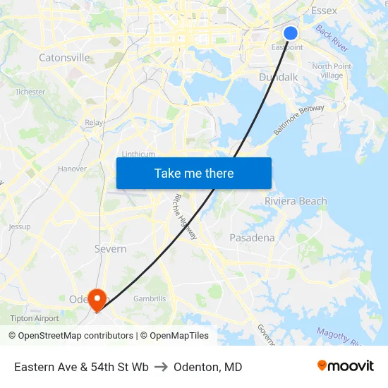 Eastern Ave & 54th St Wb to Odenton, MD map