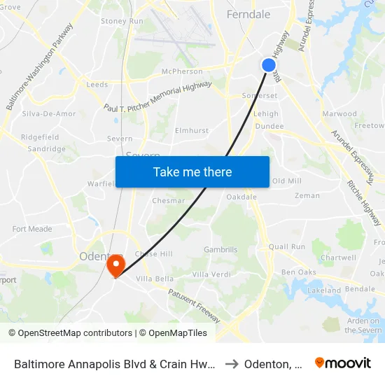 Baltimore Annapolis Blvd & Crain Hwy Eb to Odenton, MD map