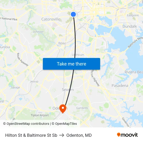 Hilton St & Baltimore St Sb to Odenton, MD map