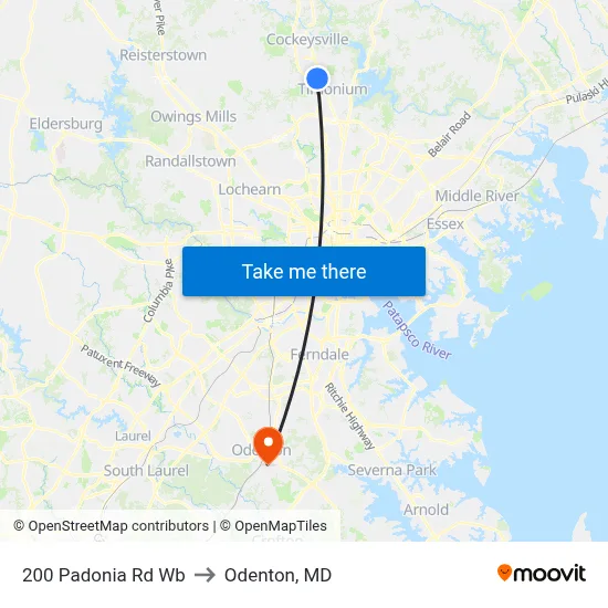 200 Padonia Rd Wb to Odenton, MD map
