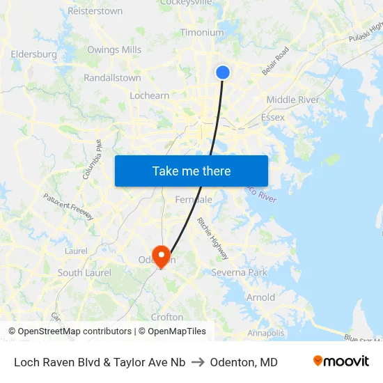 Loch Raven Blvd & Taylor Ave Nb to Odenton, MD map