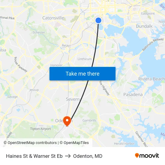 Haines St & Warner St Eb to Odenton, MD map
