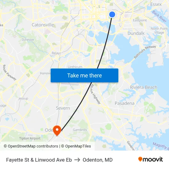 Fayette St & Linwood Ave Eb to Odenton, MD map