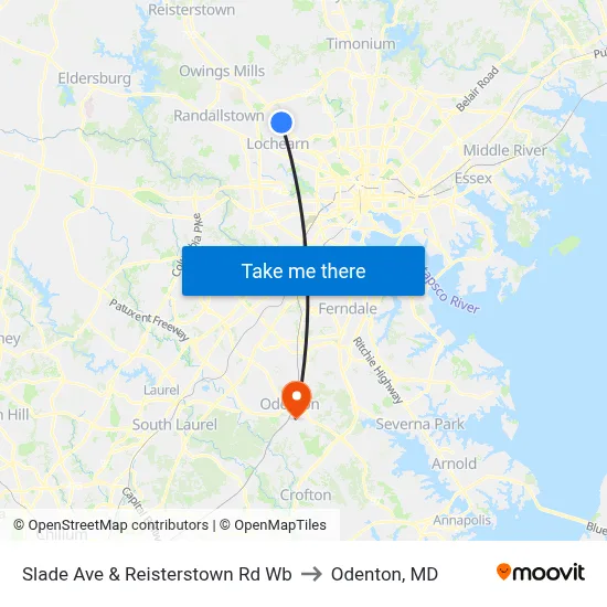 Slade Ave & Reisterstown Rd Wb to Odenton, MD map