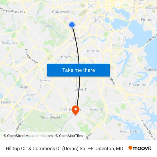Hilltop Cir & Commons Dr (Umbc) Sb to Odenton, MD map