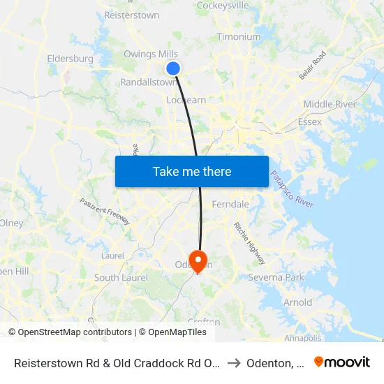Reisterstown Rd & Old Craddock Rd Opp Sb to Odenton, MD map