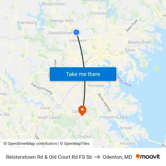 Reisterstown Rd & Old Court Rd FS Sb to Odenton, MD map