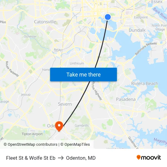 Fleet St & Wolfe St Eb to Odenton, MD map