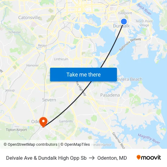Delvale Ave & Dundalk High Opp Sb to Odenton, MD map