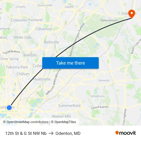 12th St & G St NW Nb to Odenton, MD map