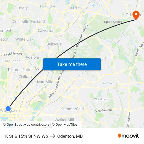K St & 15th St NW Wb to Odenton, MD map