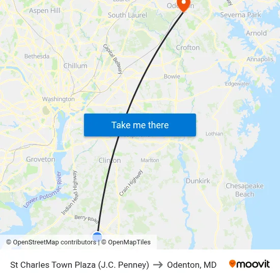 St Charles Town Plaza (J.C. Penney) to Odenton, MD map