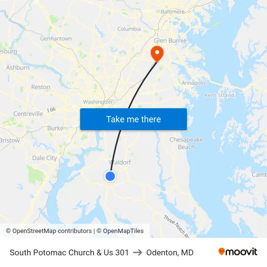 South Potomac Church & Us 301 to Odenton, MD map
