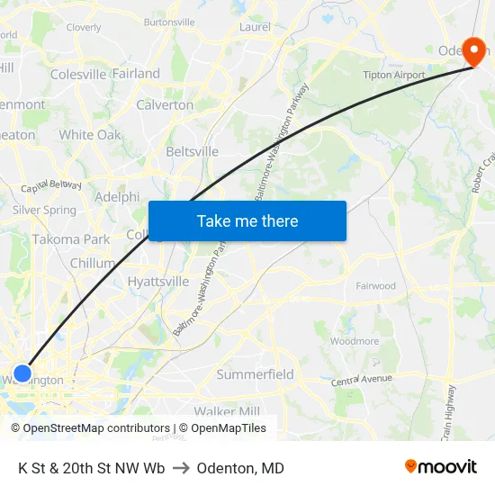 K St & 20th St NW Wb to Odenton, MD map