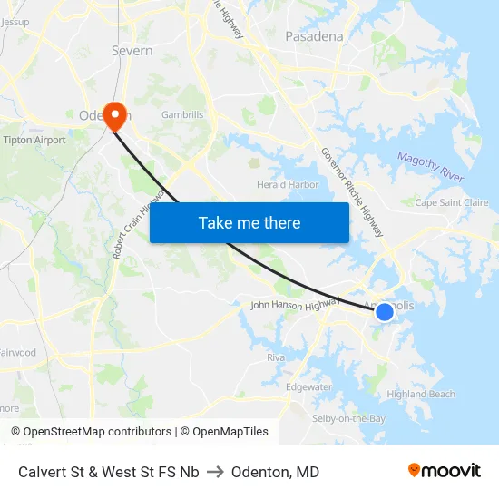Calvert St & West St FS Nb to Odenton, MD map
