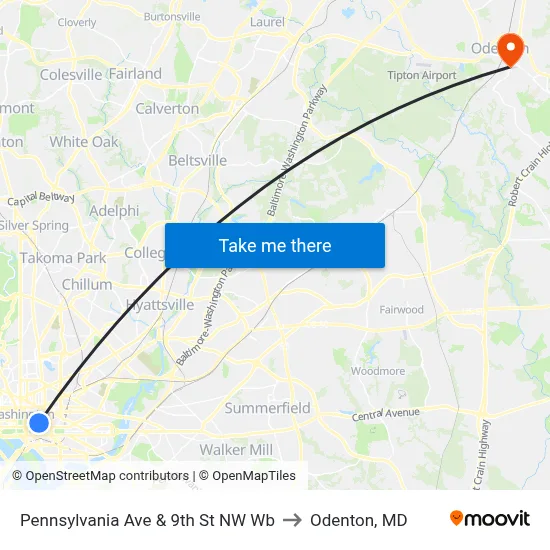 Pennsylvania Ave & 9th St NW Wb to Odenton, MD map
