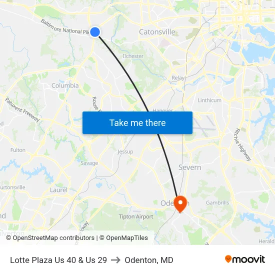 Lotte Plaza Us 40 & Us 29 to Odenton, MD map