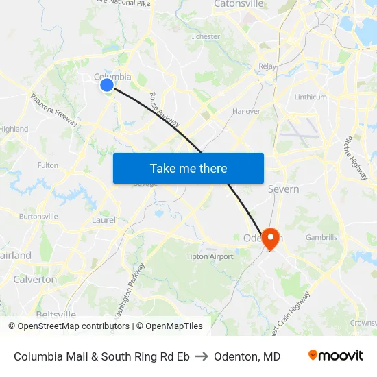 Columbia Mall & South Ring Rd Eb to Odenton, MD map
