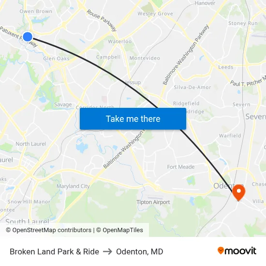 Broken Land Park & Ride to Odenton, MD map