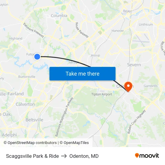 Scaggsville Park & Ride to Odenton, MD map