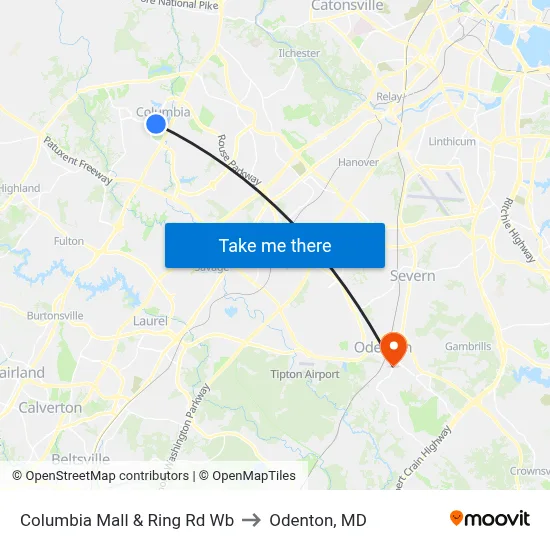 Columbia Mall & Ring Rd Wb to Odenton, MD map