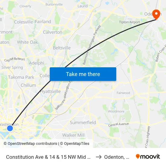 Constitution Ave & 14 & 15 NW Mid Wb to Odenton, MD map