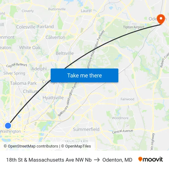 18th St & Massachusetts Ave NW Nb to Odenton, MD map