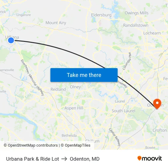 Urbana Park & Ride Lot to Odenton, MD map