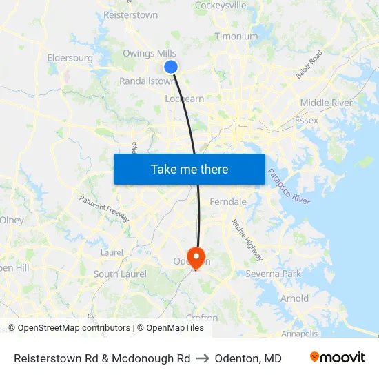 Reisterstown Rd & Mcdonough Rd to Odenton, MD map