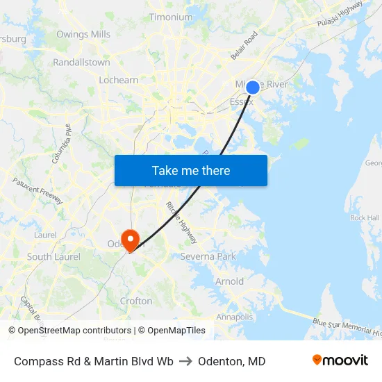 Compass Rd & Martin Blvd Wb to Odenton, MD map