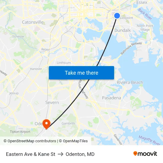 Eastern Ave & Kane St to Odenton, MD map