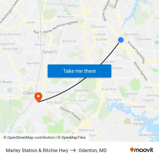 Marley Station & Ritchie Hwy to Odenton, MD map