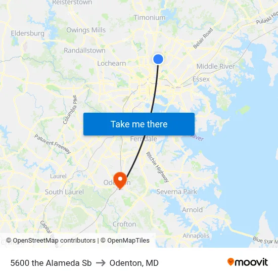 5600 the Alameda Sb to Odenton, MD map