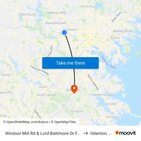 Windsor Mill Rd & Lord Baltimore Dr FS Wb to Odenton, MD map