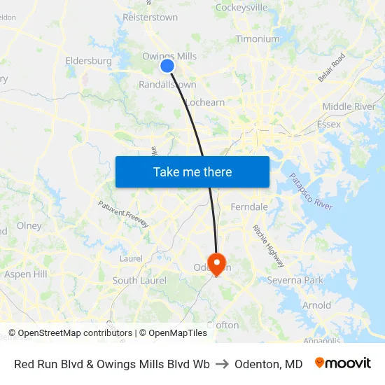 Red Run Blvd & Owings Mills Blvd Wb to Odenton, MD map