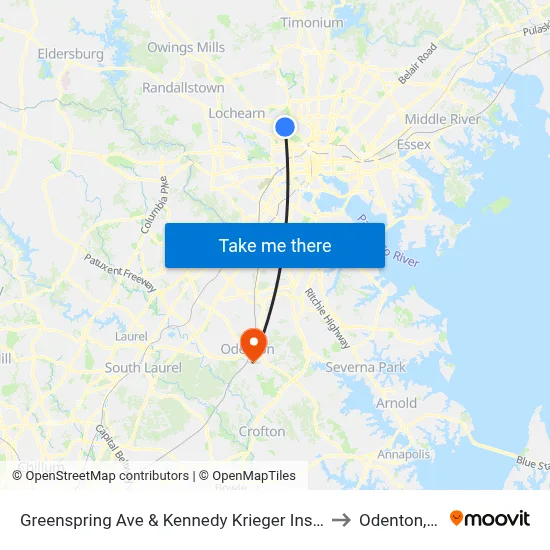 Greenspring Ave & Kennedy Krieger Institute Nb to Odenton, MD map