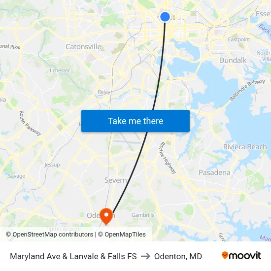 Maryland Ave & Lanvale & Falls FS to Odenton, MD map