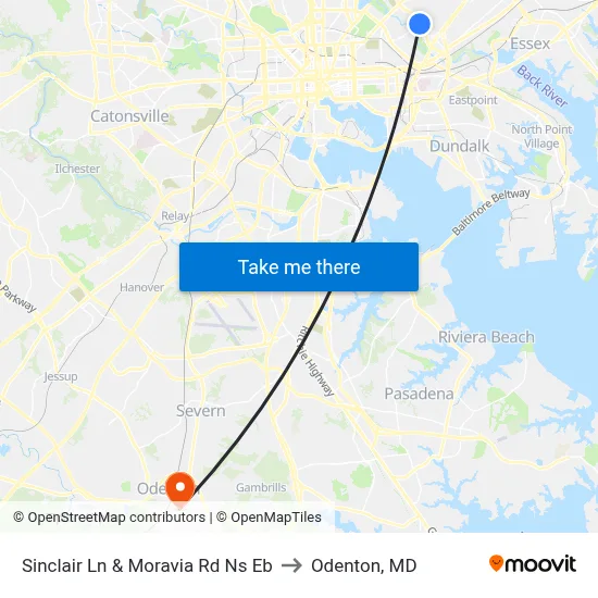 Sinclair Ln & Moravia Rd Ns Eb to Odenton, MD map