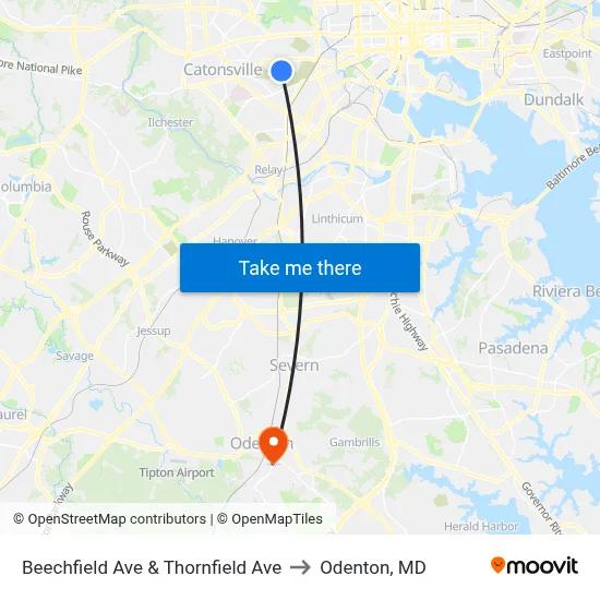 Beechfield Ave & Thornfield Ave to Odenton, MD map