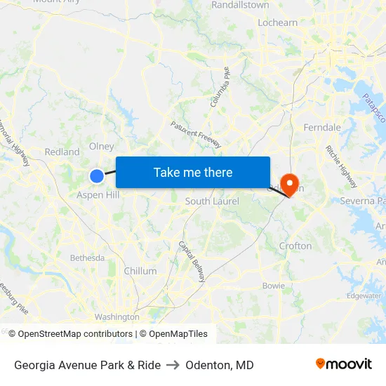 Georgia Avenue Park & Ride to Odenton, MD map