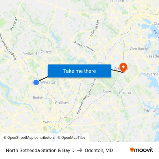 North Bethesda Station & Bay D to Odenton, MD map