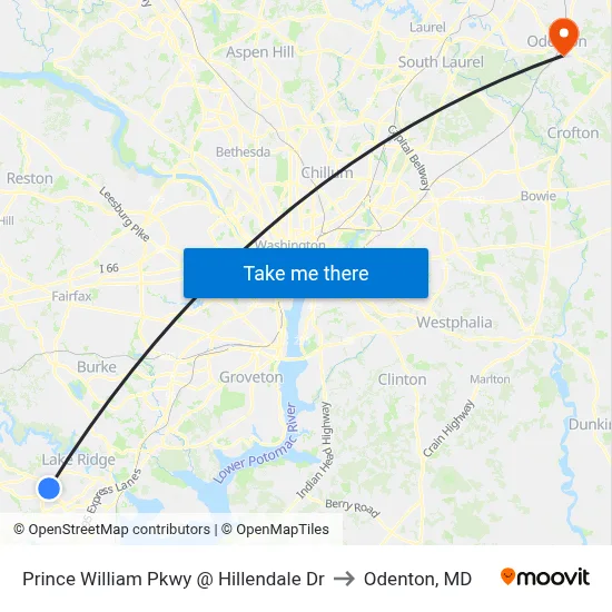 Prince William Pkwy @ Hillendale Dr to Odenton, MD map