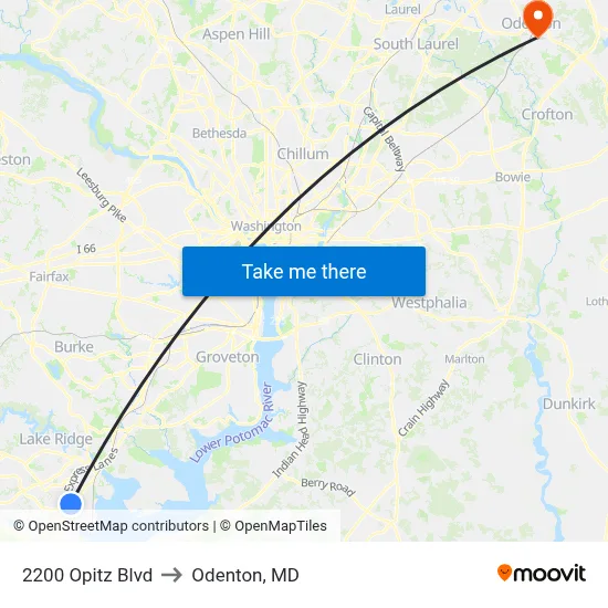 2200 Opitz Blvd to Odenton, MD map