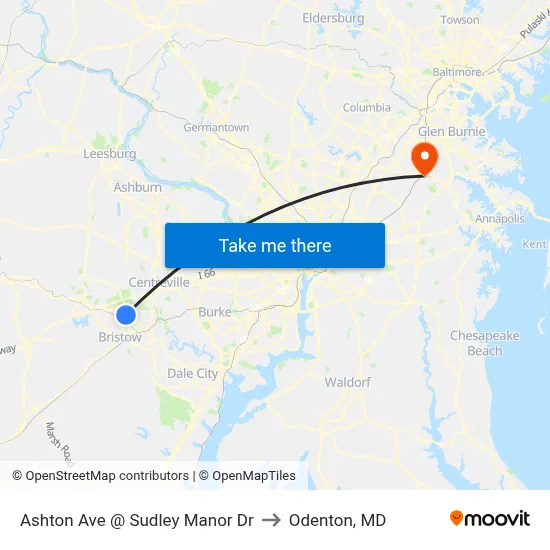 Ashton Ave @ Sudley Manor Dr to Odenton, MD map