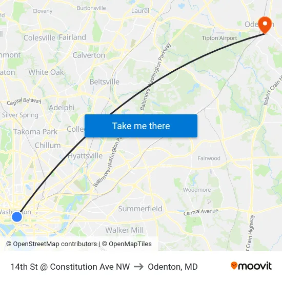 14th St @ Constitution Ave NW to Odenton, MD map