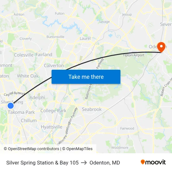 Silver Spring Station & Bay 105 to Odenton, MD map